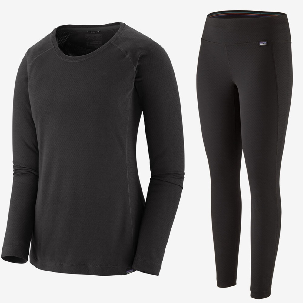 Patagonia Women's Capilene Midweight Crew Top & Bottoms‎ Baselayer Set, Black